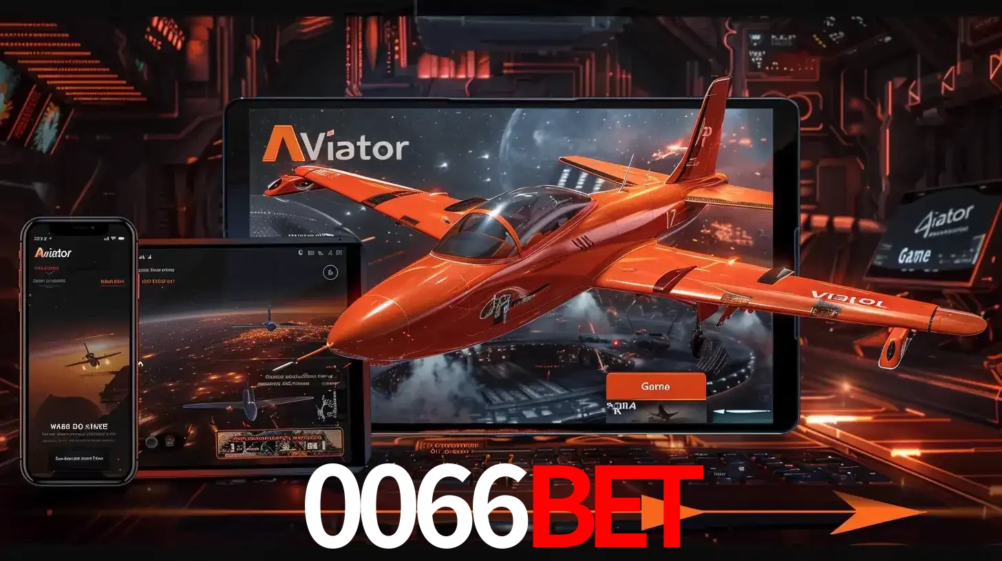 Apresentação tecnológica do jogo Aviator com um avião saindo da tela de um tablet, demonstrando a experiência imersiva em múltiplos dispositivos no 0066bet.