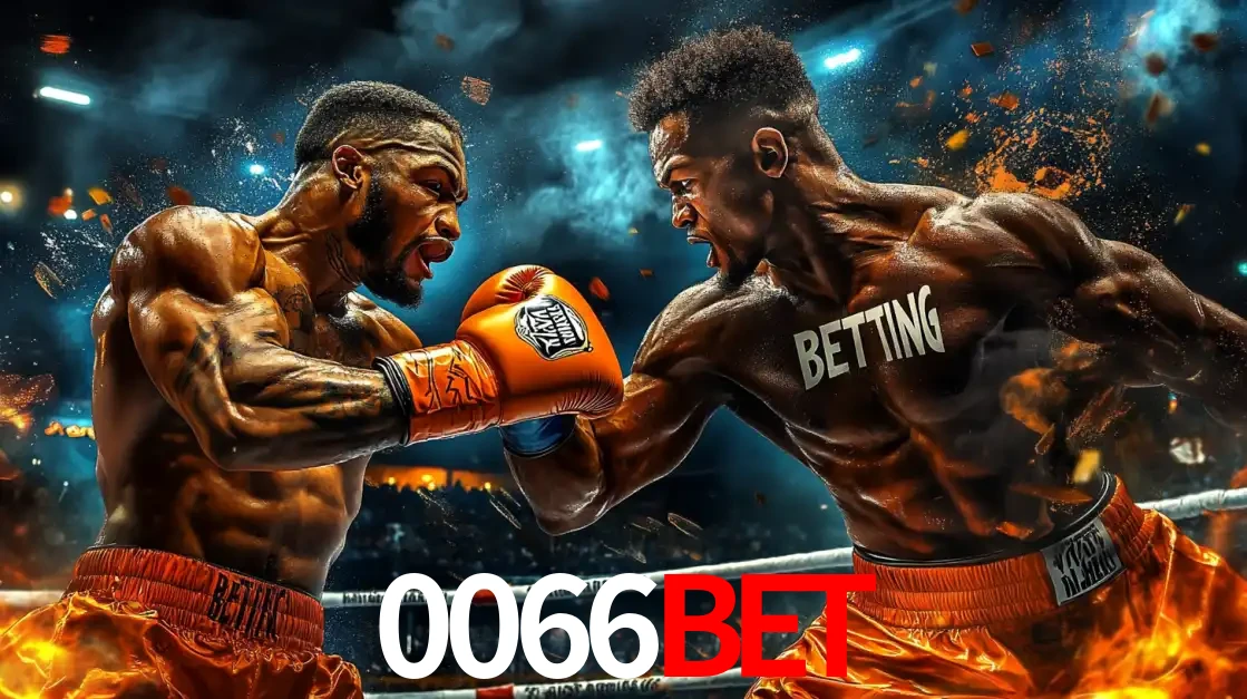 Dois boxeadores em uma luta intensa e explosiva, representando a adrenalina e as oportunidades de apostas em esportes de combate disponíveis na plataforma 0066bet.