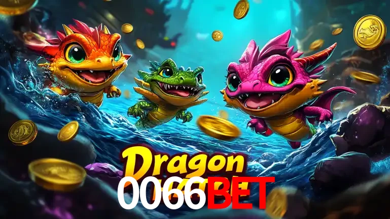 Arte promocional do jogo Dragon Hatch com três adoráveis dragões bebês nadando entre moedas de ouro, um dos slots mais divertidos para jogar no cassino 0066bet.