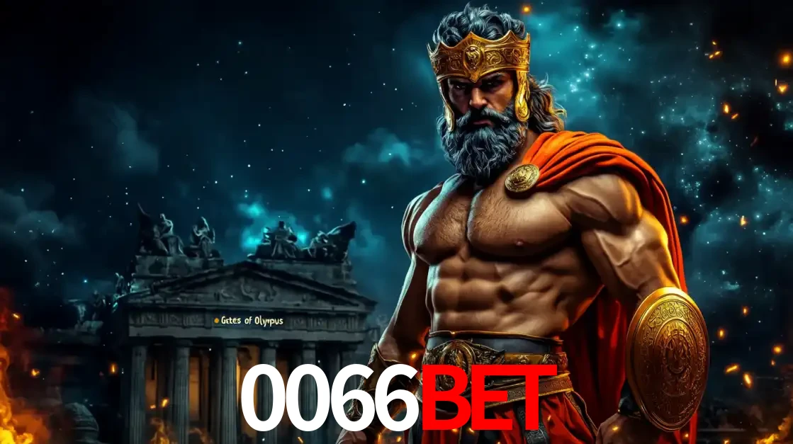 O poderoso Zeus do jogo de slot Gates of Olympus em frente ao seu templo, pronto para lançar multiplicadores divinos e prêmios épicos no cassino online 0066bet.
